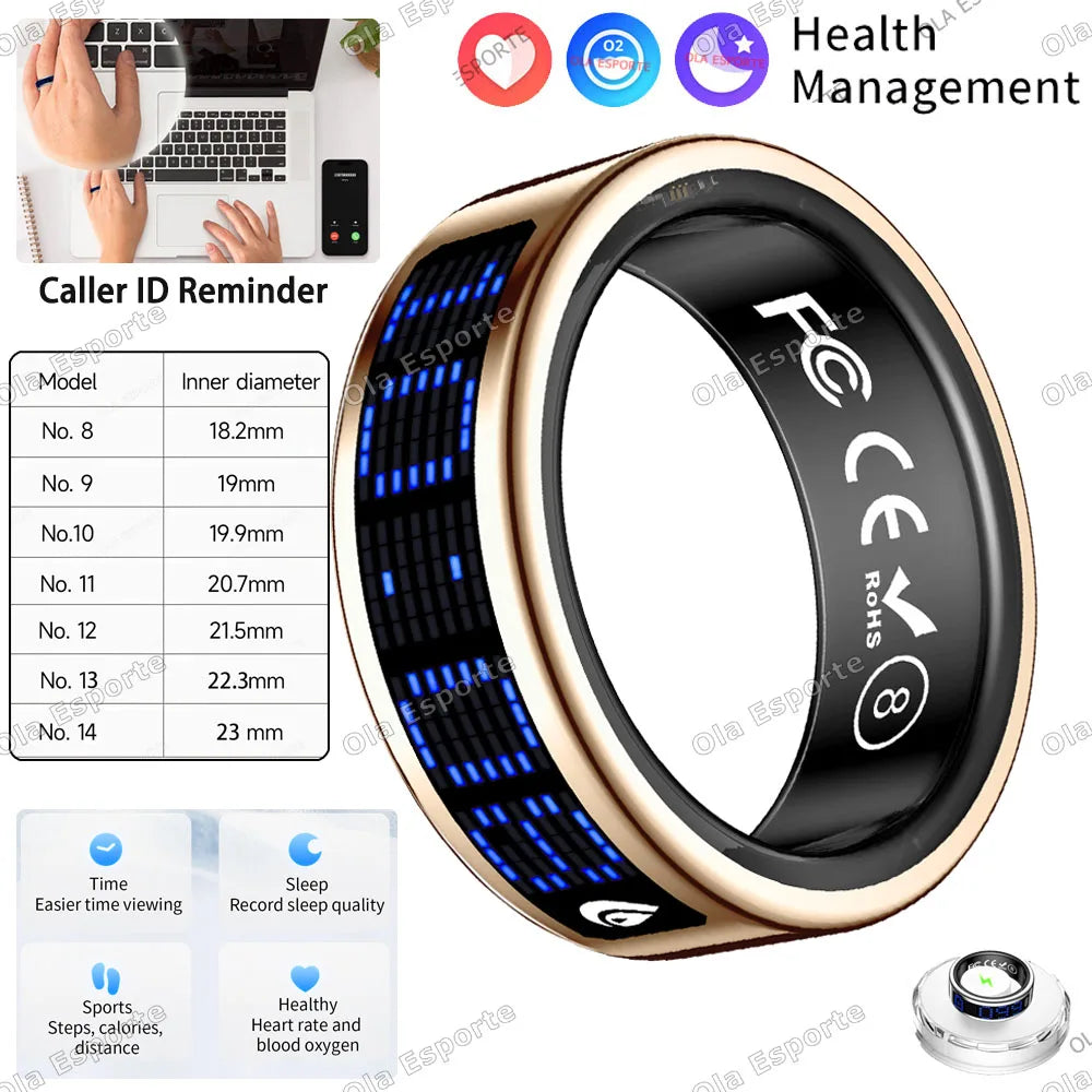 Call ID Reminder Smart Ring Display Screen and Touch,Tasbih Counter,Health Manager,5ATM Waterproof Multiple Sport Mode Men Women
