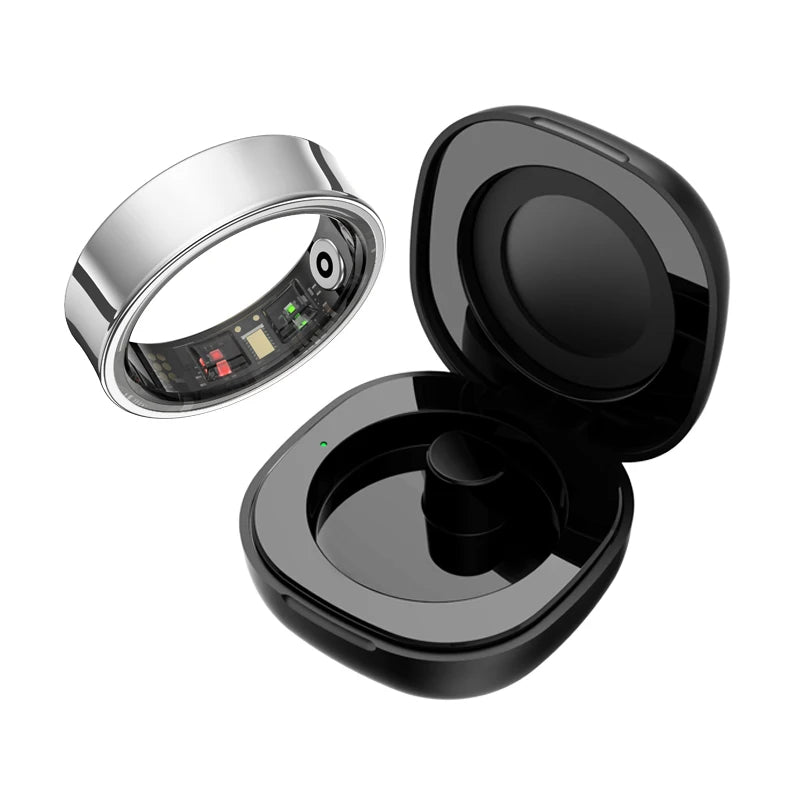 R09 Smart Ring Men Women with Charging Case,Heart Rate Blood Oxygen,Skin Temperature Monitor,5ATM Waterproof For Android iOS