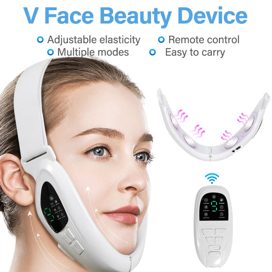 4 in 1 Electric Double Chin Remover V Line Face Slimming Massager Face Lift Device with Remote Controllor for Facial Contouring
