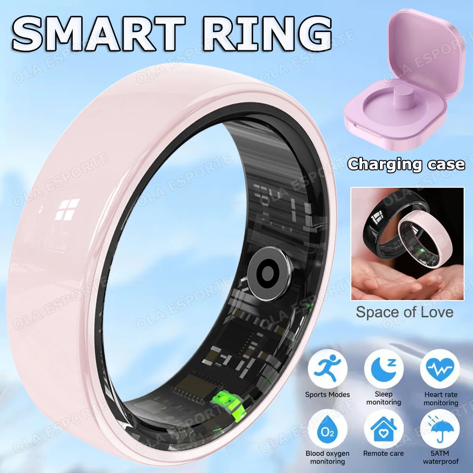 New Men Women Couple Smart Ring Health and Sleep Monitoring Multi Sport Mode Gesture Control 5ATM Waterproof With Charging Case