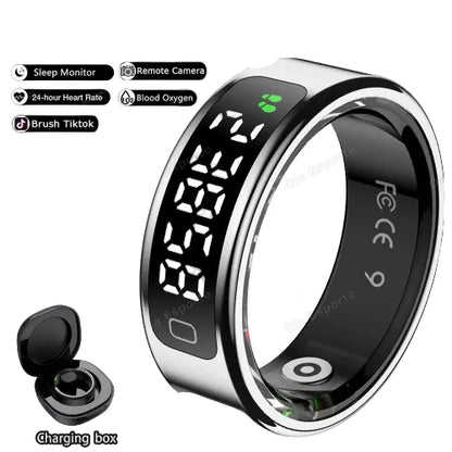 Smart Ring with Charging Case 5ATM Waterproof Blood Oxygen Heart Rate Sleep Health Monitoring Sports Ring Men Women Fashion Ring