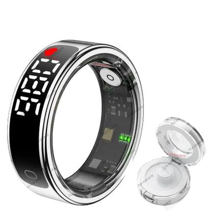 Smart Ring with Charging Case 5ATM Waterproof Blood Oxygen Heart Rate Sleep Health Monitoring Sports Ring Men Women Fashion Ring
