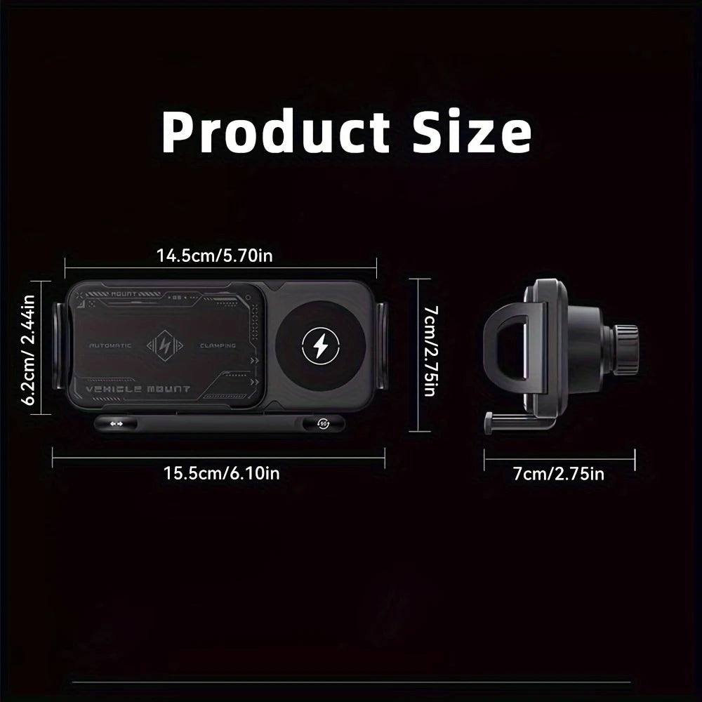 2025 New Style Folding Screen Car Phone Holder 15W Wireless Fast Charger Intelligent Automatic Clamping Vehicle Mount Auto Rotat