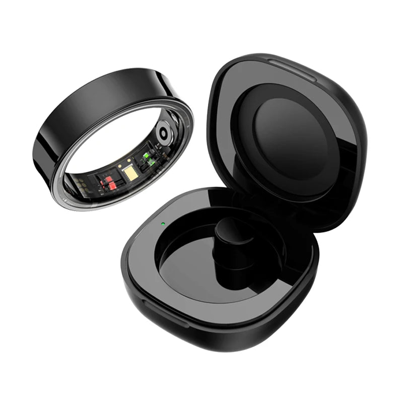R09 Smart Ring Men Women with Charging Case,Heart Rate Blood Oxygen,Skin Temperature Monitor,5ATM Waterproof For Android iOS