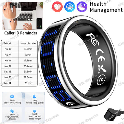 Call ID Reminder Smart Ring Display Screen and Touch,Tasbih Counter,Health Manager,5ATM Waterproof Multiple Sport Mode Men Women