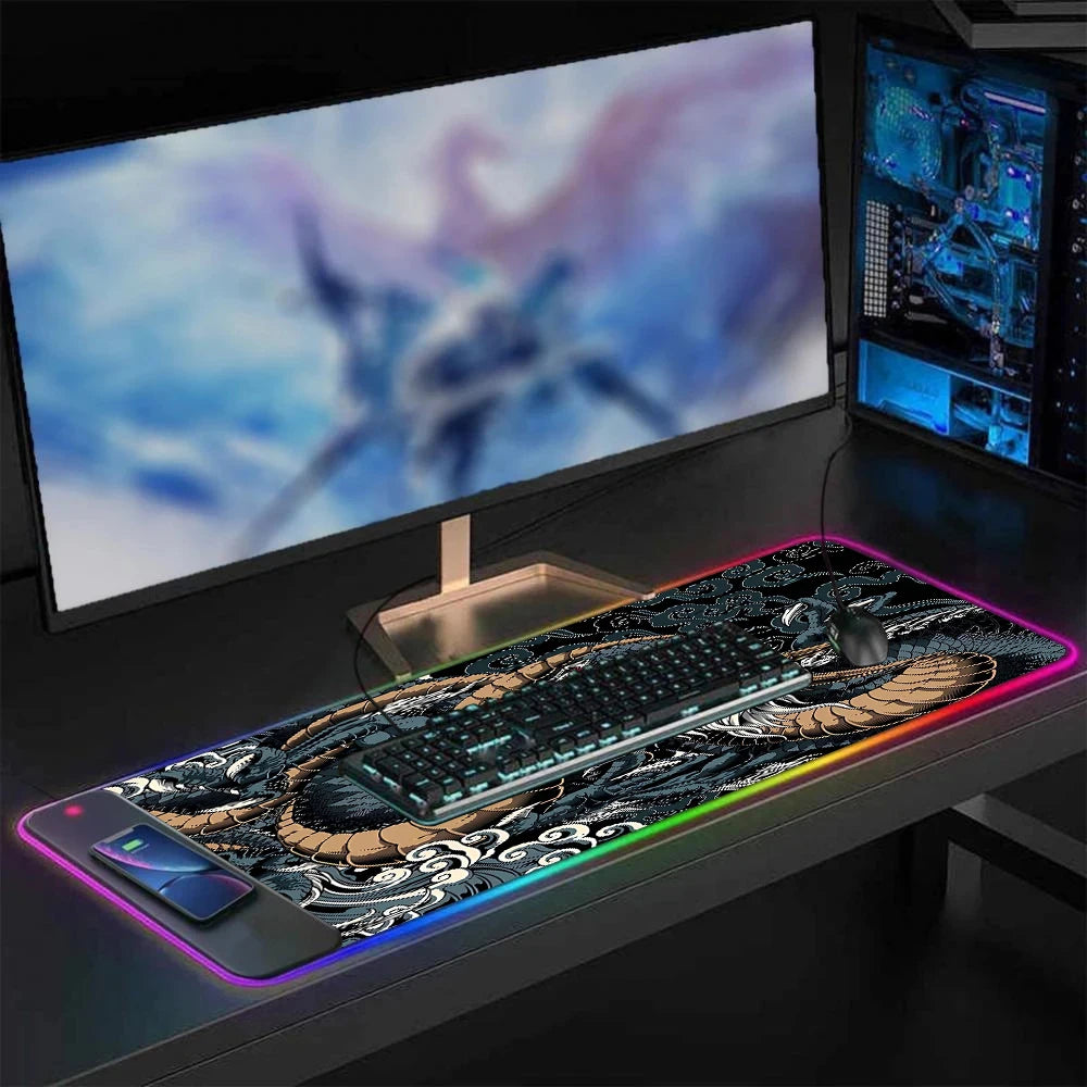 DRAGON God of The Sea Wireless Chargin Mouse Pads Wrist Rest Keyboard Computer Tables Mausepad Gamer Carpet Gaming Mat Office