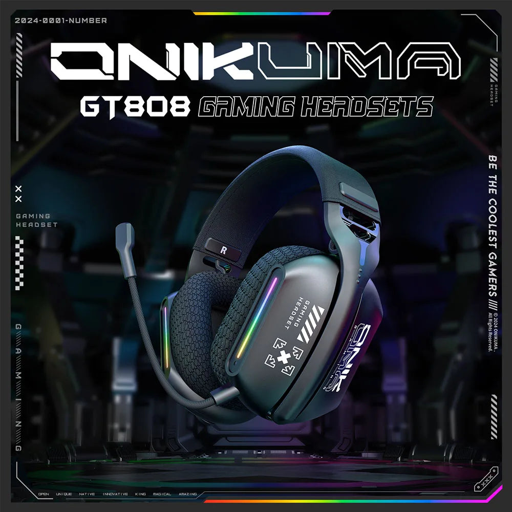 ONIKUMA Wireless Gaming Headset 2.4G/Wired/Bluetooth 3 Modes Bendable HD Mic Soft Ear Pads Immersive Sound for PC/PS4/5 GT808