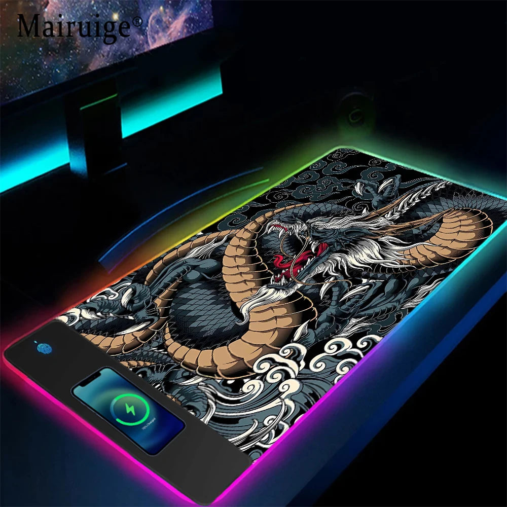 DRAGON God of The Sea Wireless Chargin Mouse Pads Wrist Rest Keyboard Computer Tables Mausepad Gamer Carpet Gaming Mat Office