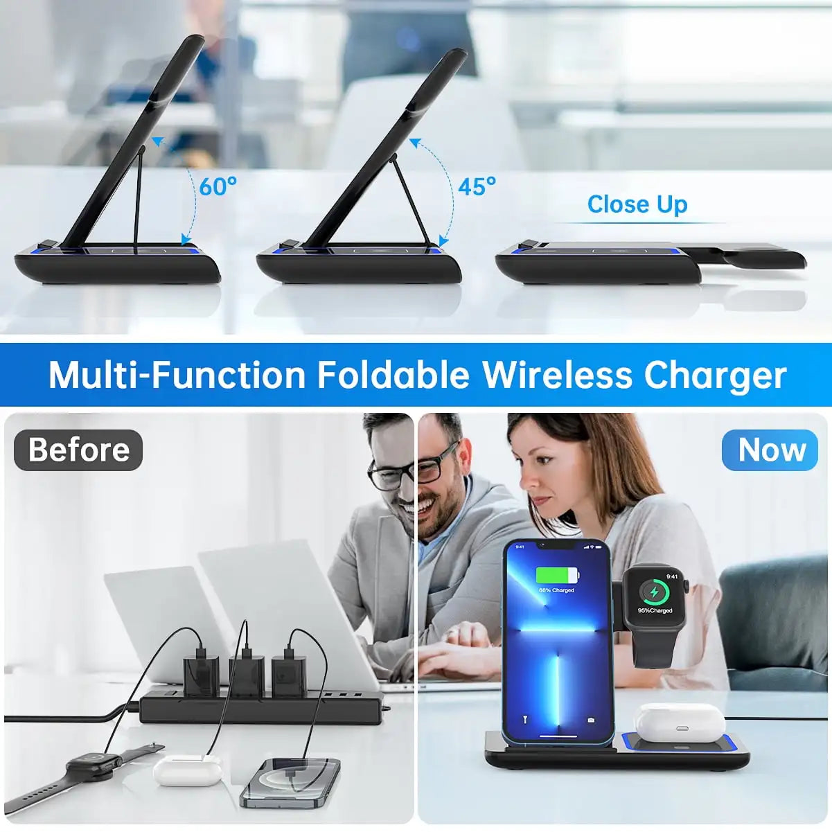 3 in 1 Wireless Charging Station for MagSafe Compatible iPhone 17 16 15 14 Pro Max Apple Watch AirPods Fast Charger Stand Dock