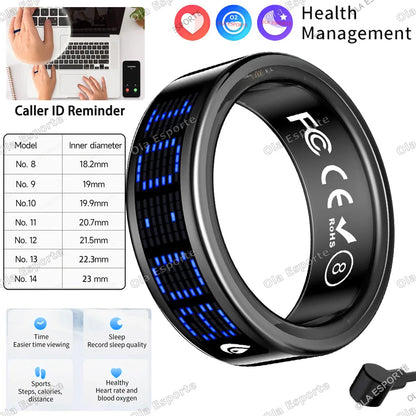 Call ID Reminder Smart Ring Display Screen and Touch,Tasbih Counter,Health Manager,5ATM Waterproof Multiple Sport Mode Men Women