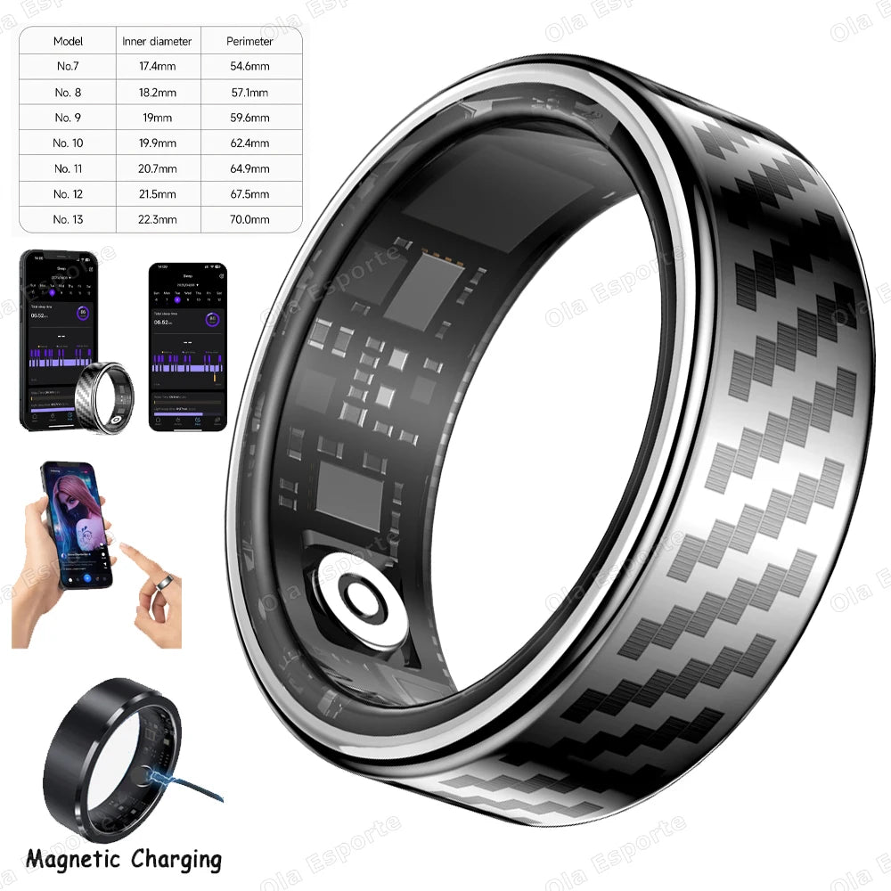 New Smart Ring Message Reminder, Call Alert Heart Rate Blood Oxygen Sleep Monitor Pedometer 5 ATM Waterproof Smartring Men Women