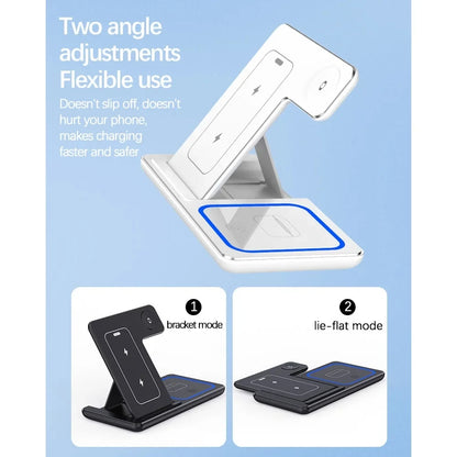 15W LED Fast Wireless Charger Stand 3 in 1 Foldable Charging Station Fast Charging Dock With LED Indicator Portable Desktop Trav