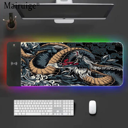 DRAGON God of The Sea Wireless Chargin Mouse Pads Wrist Rest Keyboard Computer Tables Mausepad Gamer Carpet Gaming Mat Office