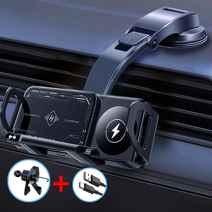 2025 New Style Folding Screen Car Phone Holder 15W Wireless Fast Charger Intelligent Automatic Clamping Vehicle Mount Auto Rotat