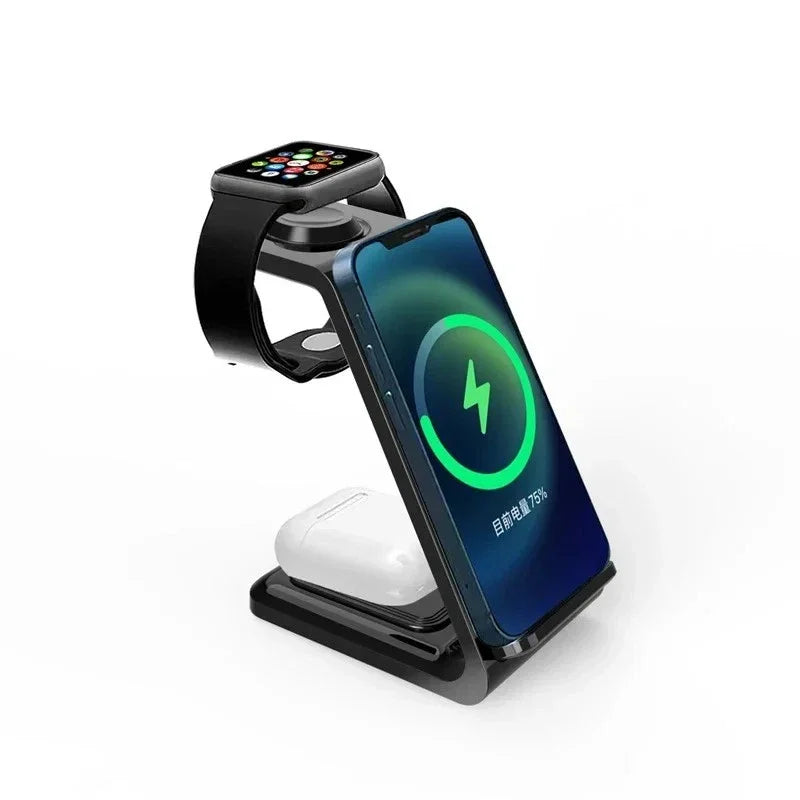 Wireless Charging Station Dock，3in 1 Wireless Charger for iPhone series, for iWatch 11/10/9Ultra, Phone Stand for AirPods 4/3/2