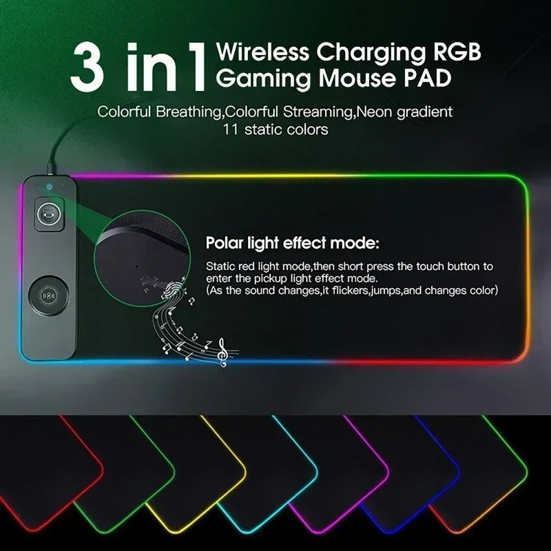 Magnetic Wireless Charging RGB Mouse Pad Charger for Phone Watch Headphone Gaming Mousepad Desktop PC Laptop Tablet Mouse Mat