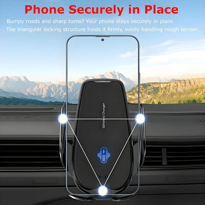 15W Fast Wireless Charger Magnetic Automatic Infrared Smart Sensing Car Mount Phone Holder Luxury Glass Panel Ball Joint Adjustm