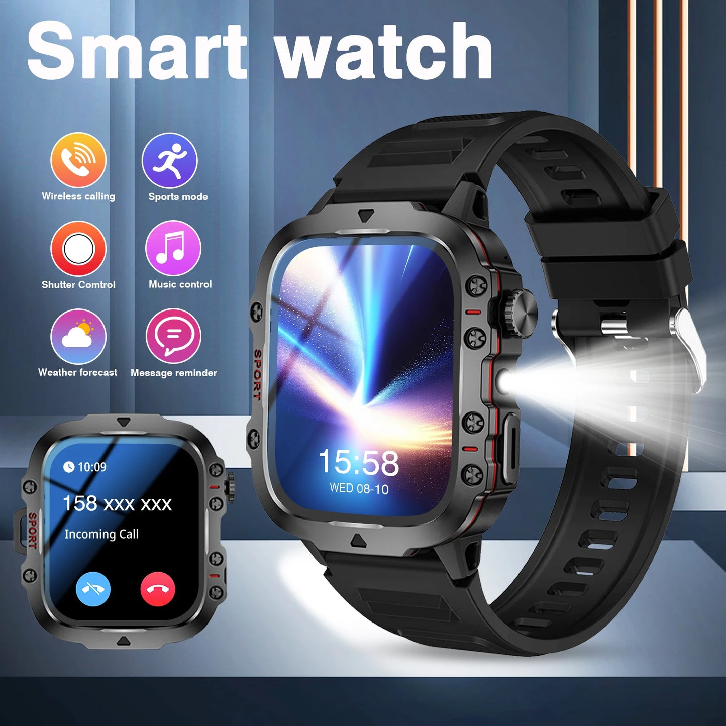 2025 Men's Smart Watch with Wireless Calling, Dual Straps (Stainless Steel+Silicone), Step Counter Flashlight & Message Reminder