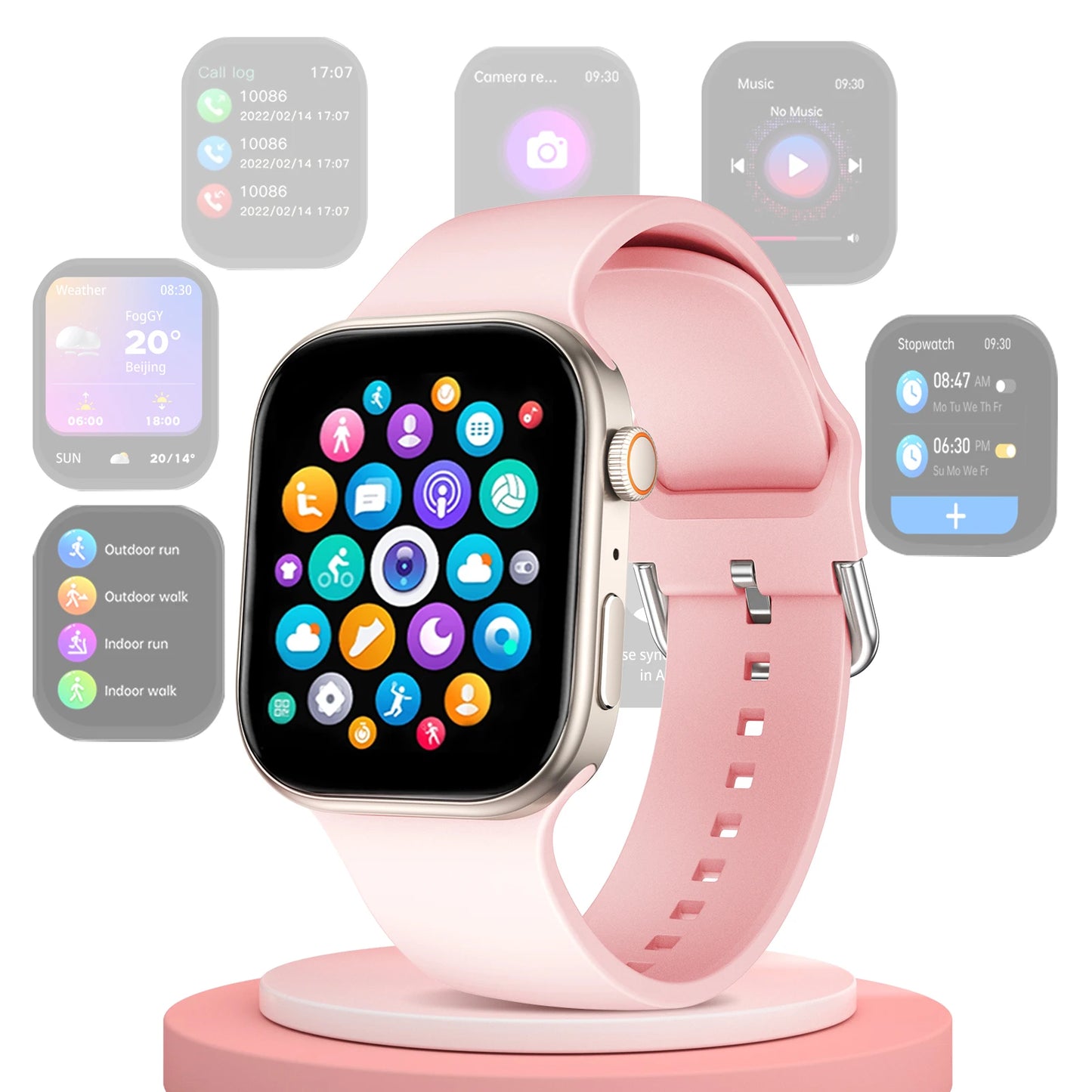 Smart watch, wireless calling, message reminder, multi-sport mode, 2.01-inch HD screen, custom dial wallpaper, unisex