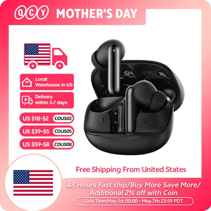 QCY Melobuds N50 ANC Bluetooth 5.4 Wireless Earphones Active Noise Cancellation 6 Mics Clear Call Earbuds Multipoint Connection