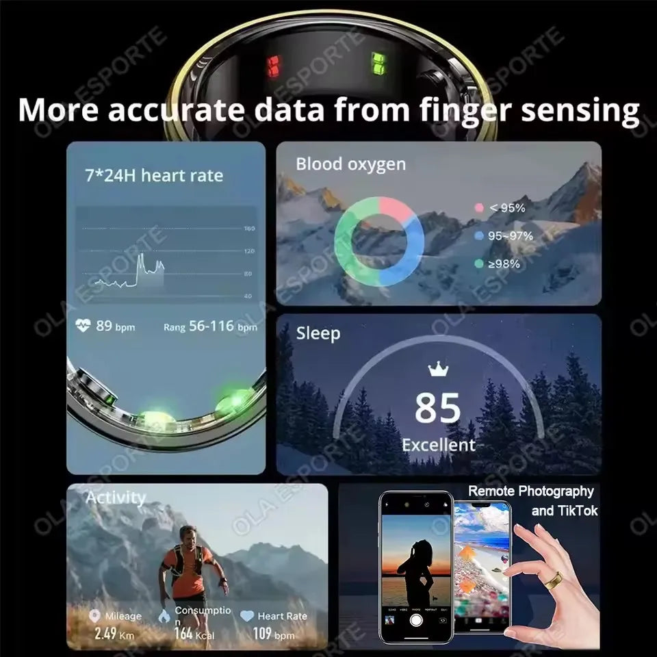 2026 Smart Ring Blood Pressure Heart Rate Sleep Monitoring Smartring IP68 & 5ATM Waterproof Multi-sport Mode Smartring Man Women