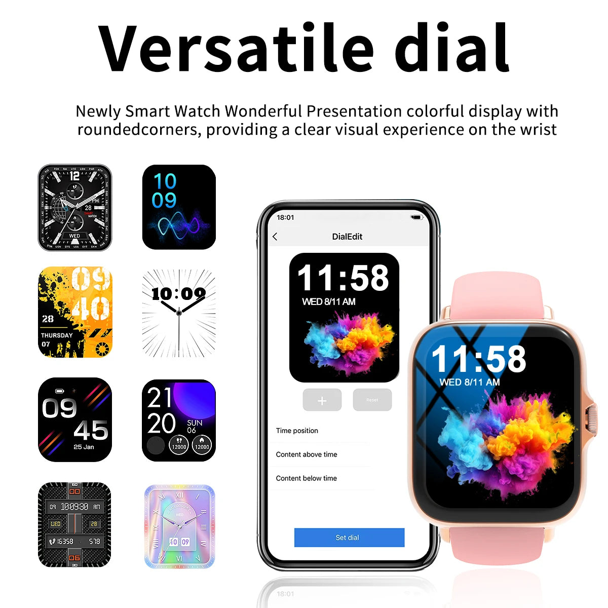 Smart watch, multi-sport mode, message reminder, multiple APP reminders, suitable for men and women, custom wallpaper
