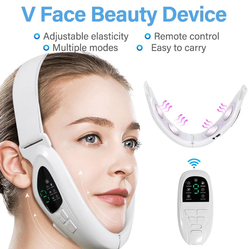 4 in 1 Electric Double Chin Remover V Line Face Slimming Massager Face Lift Device with Remote Controllor for Facial Contouring