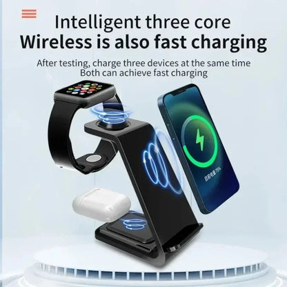 Wireless Charging Station Dock，3in 1 Wireless Charger for iPhone series, for iWatch 11/10/9Ultra, Phone Stand for AirPods 4/3/2
