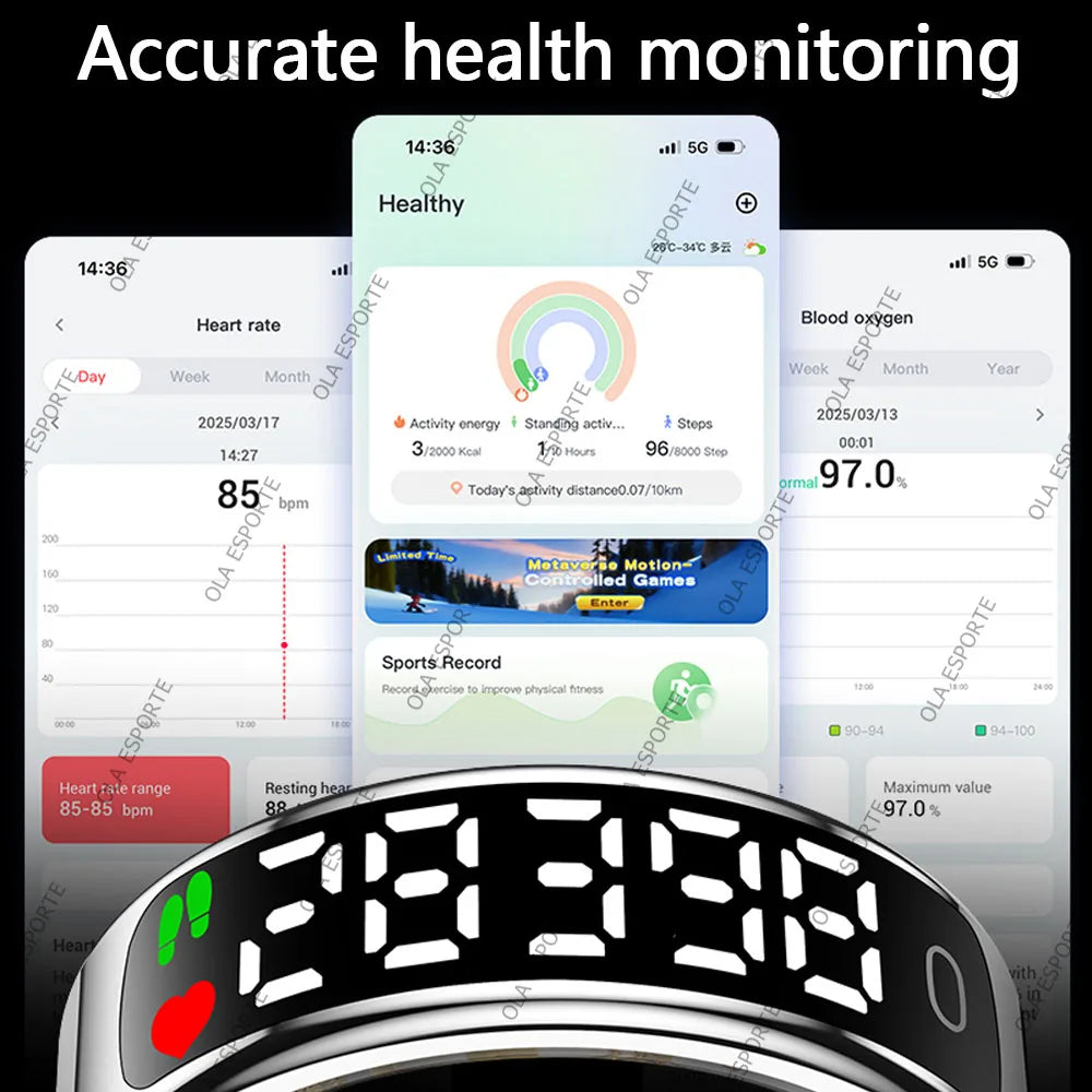 2026 Smart Ring Display Screen and Touch, Wireless Charging,Smart Control,Health Manager,5ATM Waterproof For Men Women New Rings