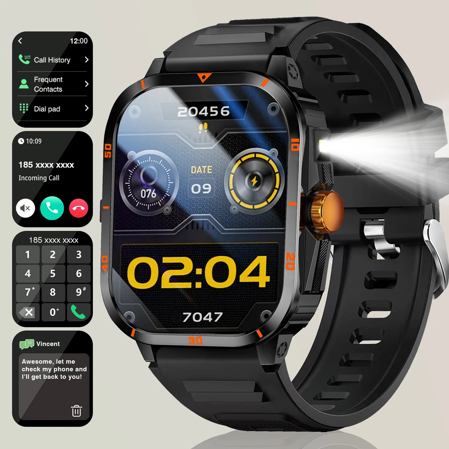 2025 Men's Smart Watch with Wireless Calling, Dual Straps (Stainless Steel+Silicone), Step Counter Flashlight & Message Reminder