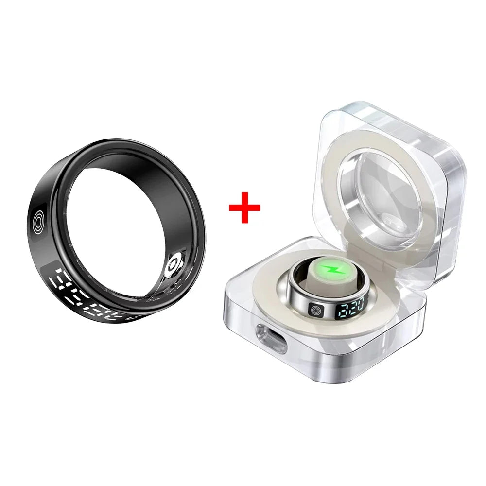 LED Display Screen Smart Ring for Sleep Heart Rate Oxygen Monitoring Multi Sports Modes Waterproof Bluetooth 5.1 Women Men Rings