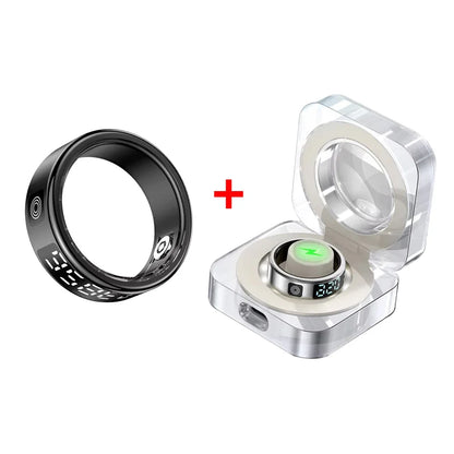 LED Display Screen Smart Ring for Sleep Heart Rate Oxygen Monitoring Multi Sports Modes Waterproof Bluetooth 5.1 Women Men Rings