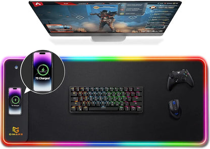 RGB Gaming Mouse Pad with 15W Wireless Charging, 10 Light Modes, Large Non-Slip Mat for PC and Office Use