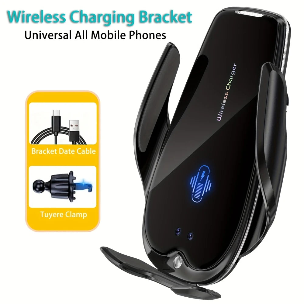 15W Fast Wireless Charger Magnetic Automatic Infrared Smart Sensing Car Mount Phone Holder Luxury Glass Panel Ball Joint Adjustm