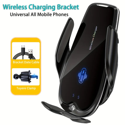 15W Fast Wireless Charger Magnetic Automatic Infrared Smart Sensing Car Mount Phone Holder Luxury Glass Panel Ball Joint Adjustm