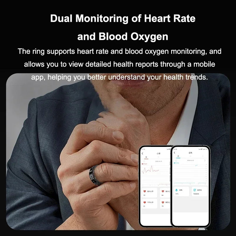 Smart Ring For Men Women Multifunctional Health Tracker Heart Rate Blood Oxygen Monitor Sport 5ATM Waterproof Ring Sleep Fitness