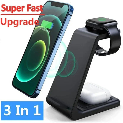 Wireless Charging Station Dock，3in 1 Wireless Charger for iPhone series, for iWatch 11/10/9Ultra, Phone Stand for AirPods 4/3/2