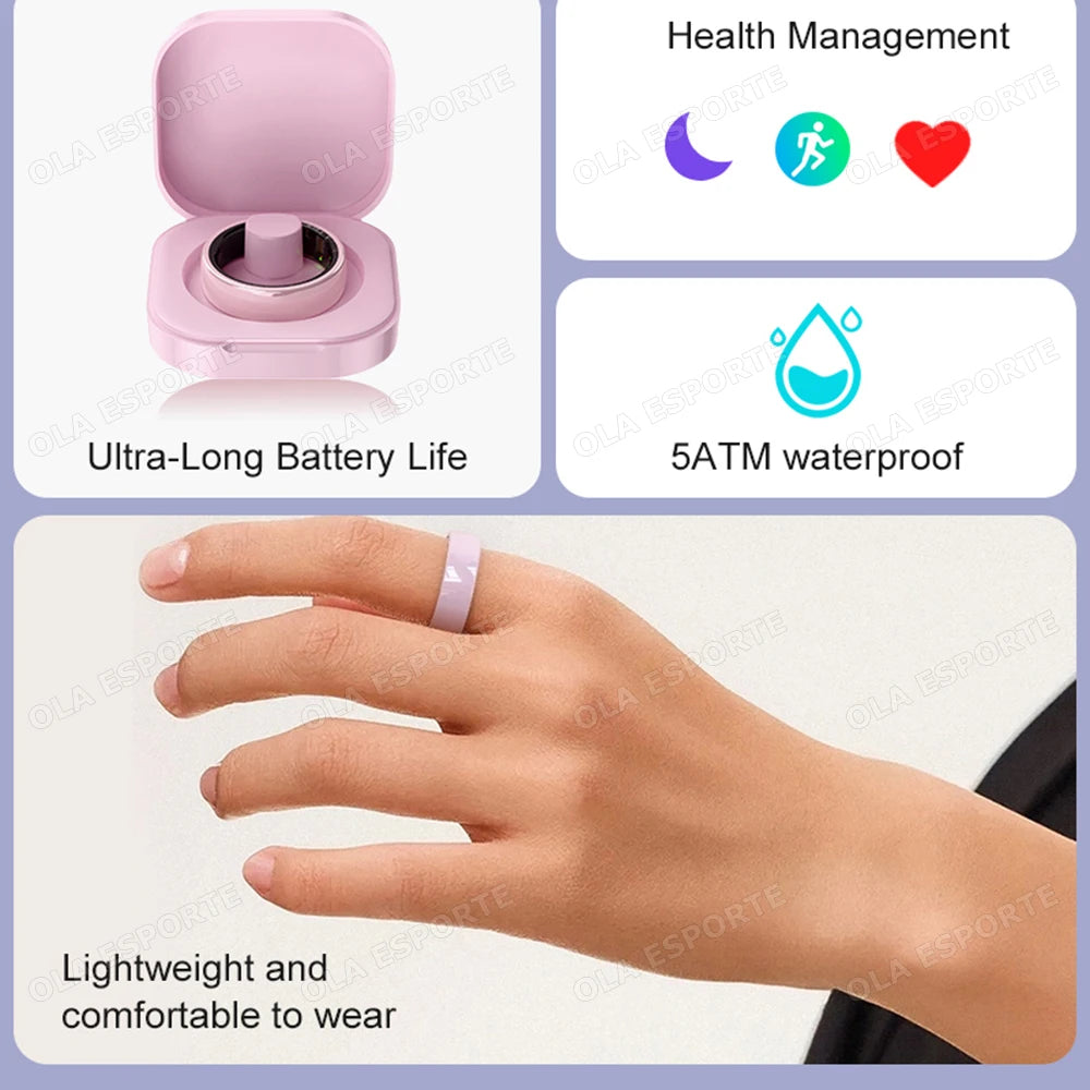 New Men Women Couple Smart Ring Health and Sleep Monitoring Multi Sport Mode Gesture Control 5ATM Waterproof With Charging Case