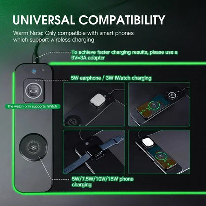 Magnetic Wireless Charging RGB Mouse Pad Charger for Phone Watch Headphone Gaming Mousepad Desktop PC Laptop Tablet Mouse Mat