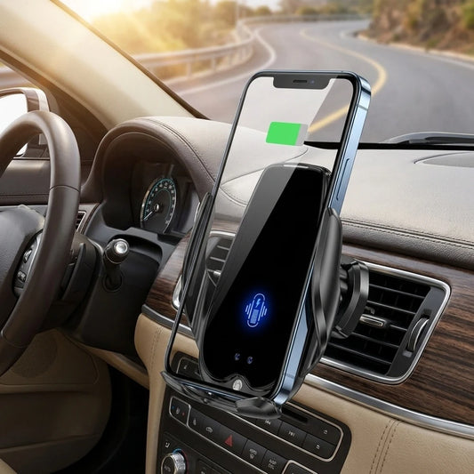 15W Fast Wireless Charger Magnetic Automatic Infrared Smart Sensing Car Mount Phone Holder Luxury Glass Panel Ball Joint Adjustm