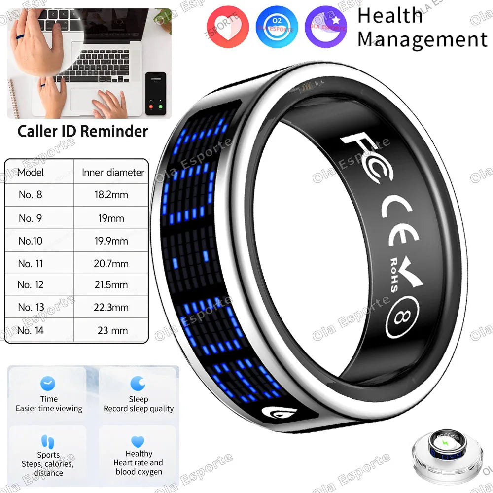 Call ID Reminder Smart Ring Display Screen and Touch,Tasbih Counter,Health Manager,5ATM Waterproof Multiple Sport Mode Men Women