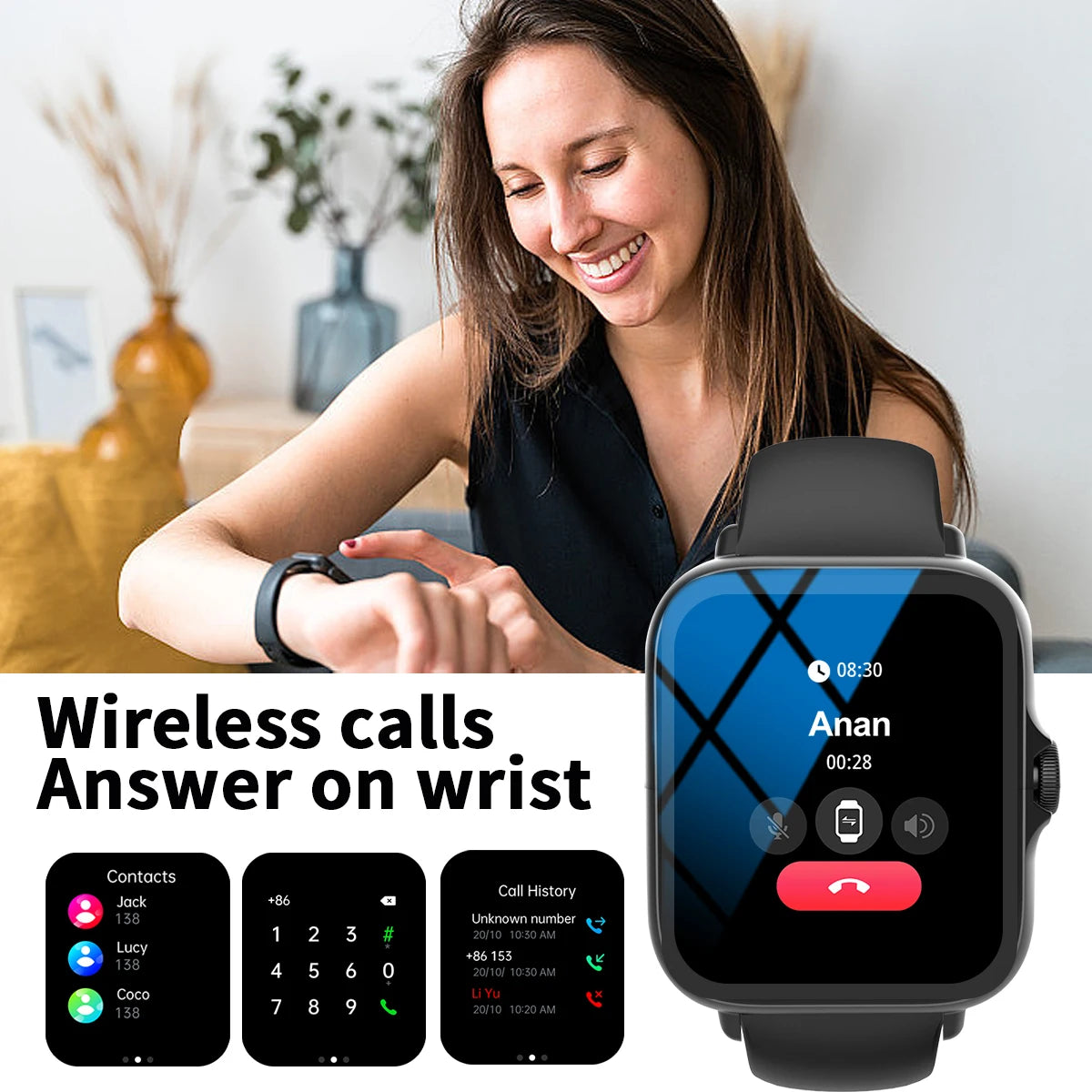 Smart watch, multi-sport mode, message reminder, multiple APP reminders, suitable for men and women, custom wallpaper