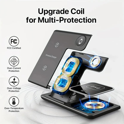 100W 3 in 1 Foldable Fast Wireless Charger Stand Multi-device Charging Station 15W Fast Charging Dock for Phones Smart Watches E