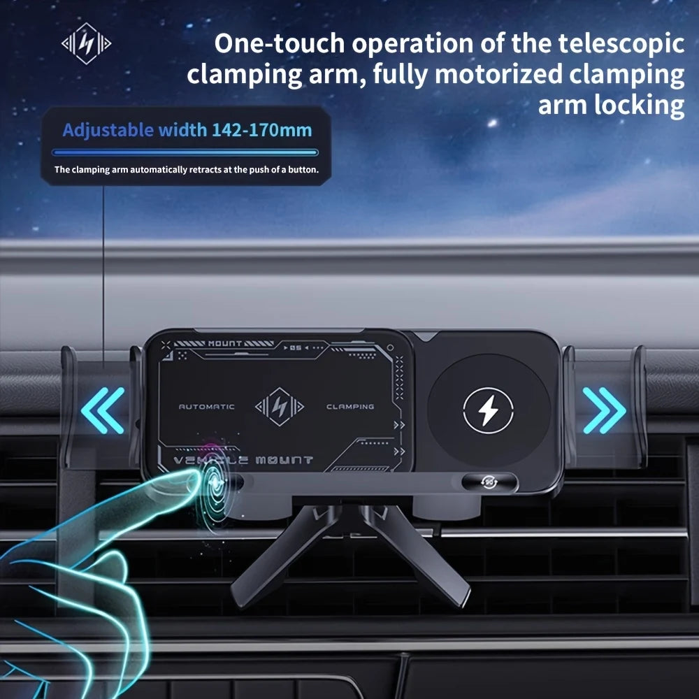 2025 New Style Folding Screen Car Phone Holder 15W Wireless Fast Charger Intelligent Automatic Clamping Vehicle Mount Auto Rotat