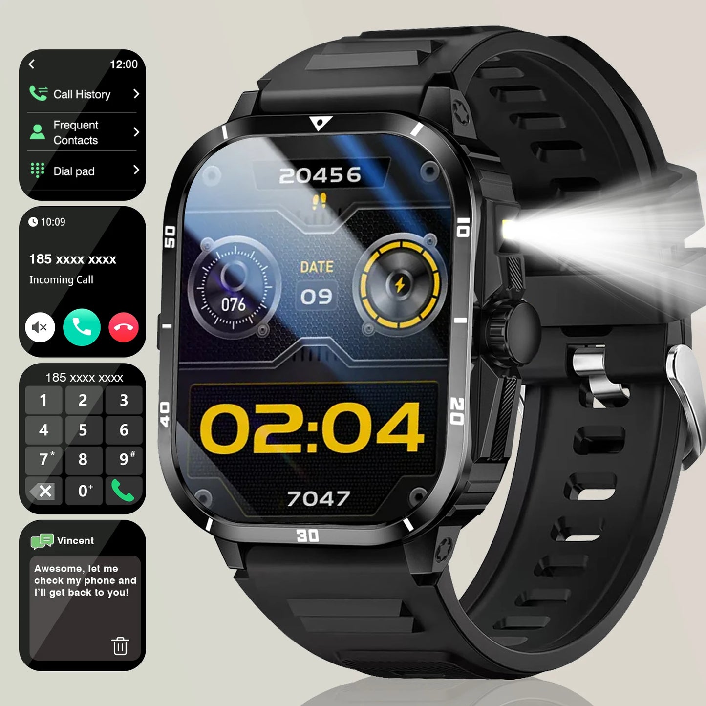 2025 Men's Smart Watch with Wireless Calling, Dual Straps (Stainless Steel+Silicone), Step Counter Flashlight & Message Reminder