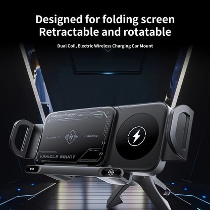 2025 New Style Folding Screen Car Phone Holder 15W Wireless Fast Charger Intelligent Automatic Clamping Vehicle Mount Auto Rotat