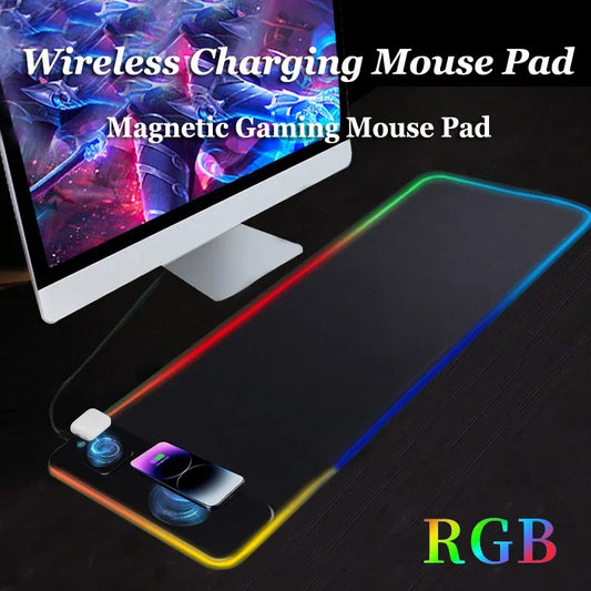 Magnetic Wireless Charging RGB Mouse Pad Charger for Phone Watch Headphone Gaming Mousepad Desktop PC Laptop Tablet Mouse Mat