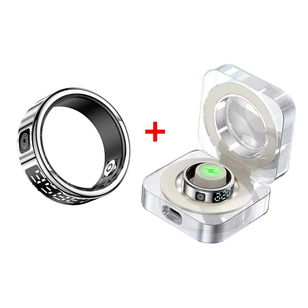 LED Display Screen Smart Ring for Sleep Heart Rate Oxygen Monitoring Multi Sports Modes Waterproof Bluetooth 5.1 Women Men Rings