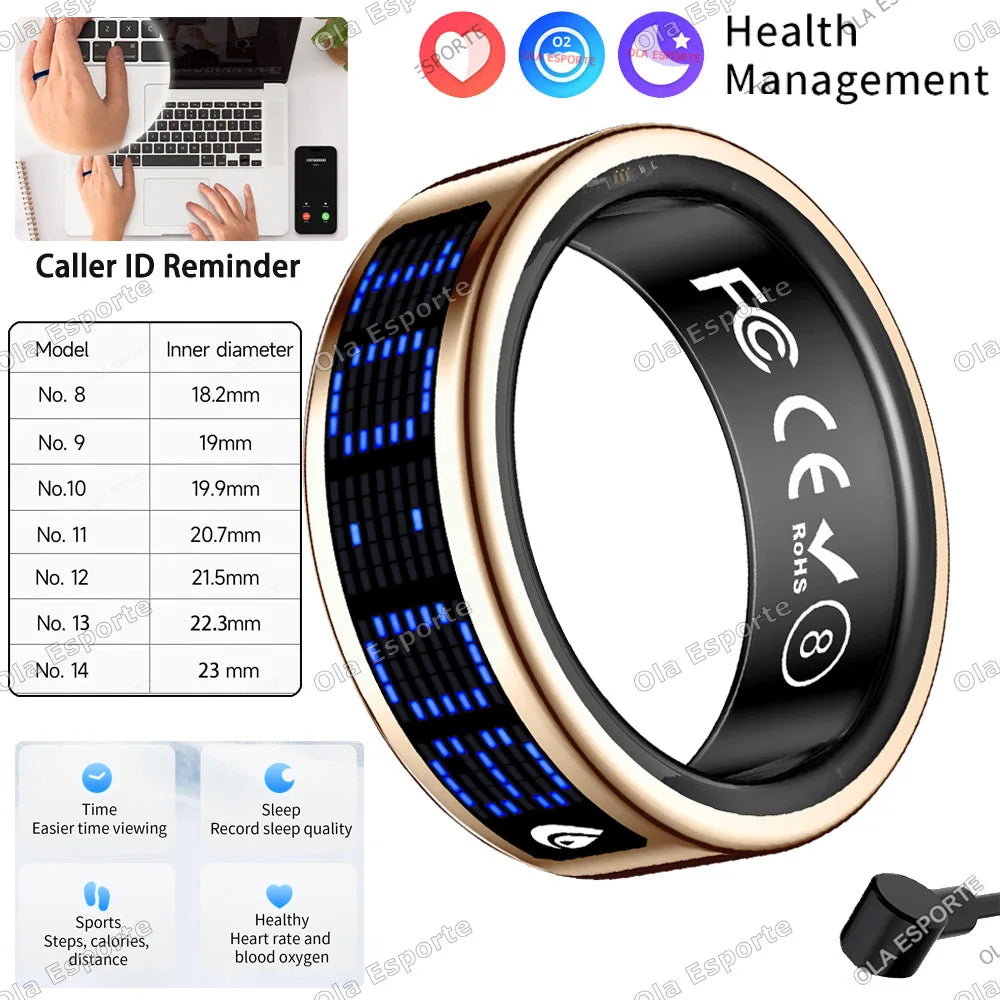 Call ID Reminder Smart Ring Display Screen and Touch,Tasbih Counter,Health Manager,5ATM Waterproof Multiple Sport Mode Men Women