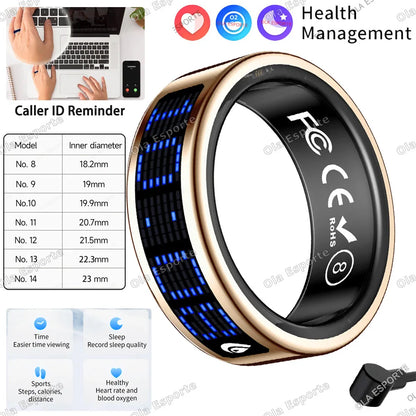 Call ID Reminder Smart Ring Display Screen and Touch,Tasbih Counter,Health Manager,5ATM Waterproof Multiple Sport Mode Men Women